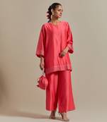 Pink chanderi embroidered short kurta set