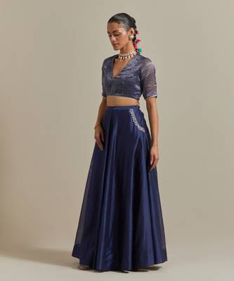 The Blue Chanderi Skirt With Intricate Zardozi Embroidery 3