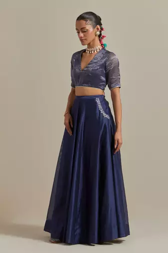 The Blue Chanderi Skirt With Intricate Zardozi Embroidery