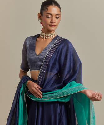 The Blue Chanderi Skirt With Intricate Zardozi Embroidery 4