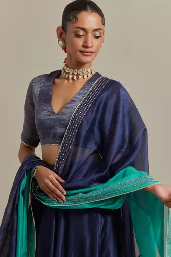 The Blue Chanderi Skirt With Intricate Zardozi Embroidery