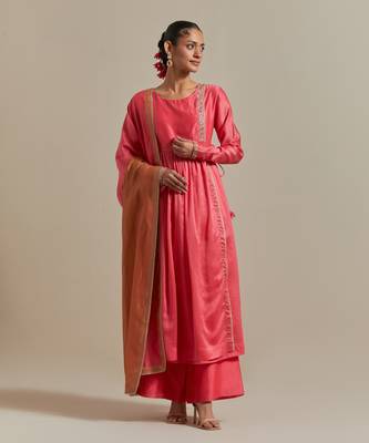 Pink the wrap embroidered intricate embellishments anarkali kurta set 1
