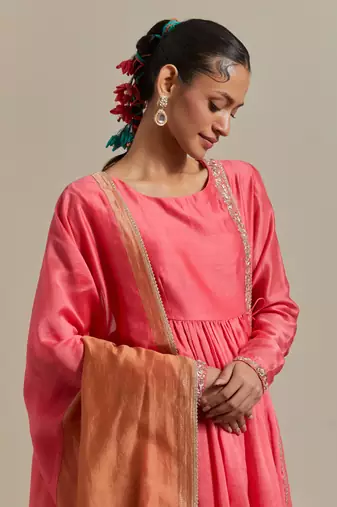 Pink the wrap embroidered intricate embellishments anarkali kurta set