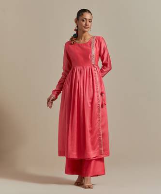 Pink the wrap embroidered intricate embellishments anarkali kurta set 3