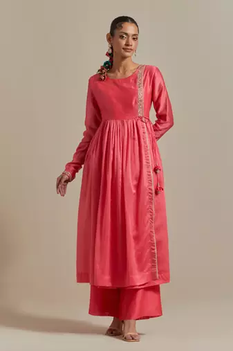 Pink the wrap embroidered intricate embellishments anarkali kurta set