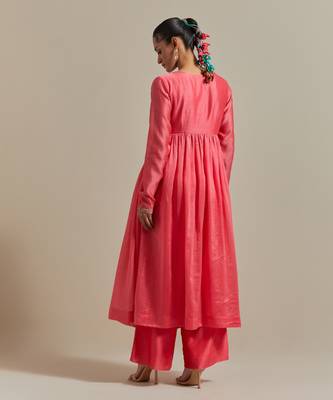 Pink the wrap embroidered intricate embellishments anarkali kurta set 4