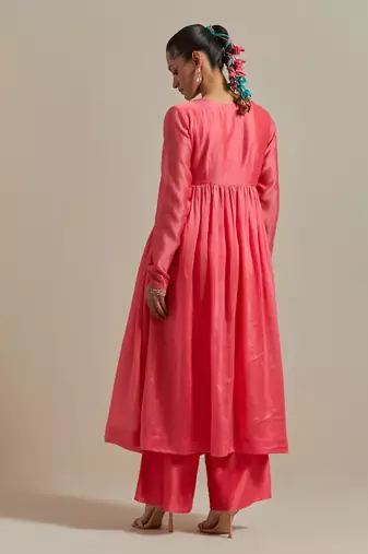 Pink the wrap embroidered intricate embellishments anarkali kurta set