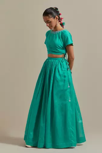 Ethnic Co-Ord Set Consists Of A Cotton Glaze Crop Top