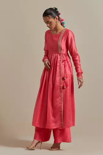 Pink the wrap embroidered intricate embellishments anarkali kurta set