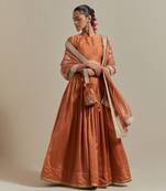 Saffron Brown Chanderi- Skirt With Side Zip Closure