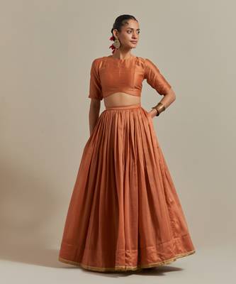 Saffron Brown Chanderi- Skirt With Side Zip Closure 2