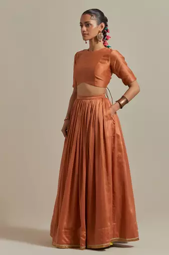 Saffron Brown Chanderi- Skirt With Side Zip Closure