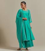 Aqua-blue a-line chanderi handloom kurta set