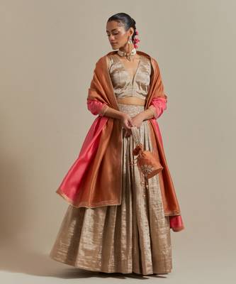 The Beige Zari Blouse With Gathered Skirt 1