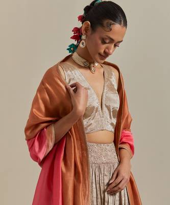 The Beige Zari Blouse With Gathered Skirt 2