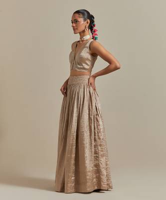 The Beige Zari Blouse With Gathered Skirt 3