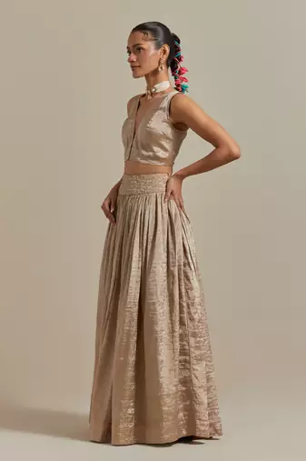 The Beige Zari Blouse With Gathered Skirt