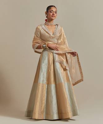 Kalidar Skirt With A Silver And Gold Zari Geometric Pattern All Over. 1