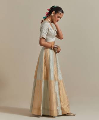 Kalidar Skirt With A Silver And Gold Zari Geometric Pattern All Over. 2