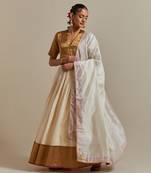 Ivory Skirt With Colour Blocking And Gold Accents