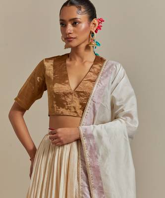 Ivory Skirt With Colour Blocking And Gold Accents 2