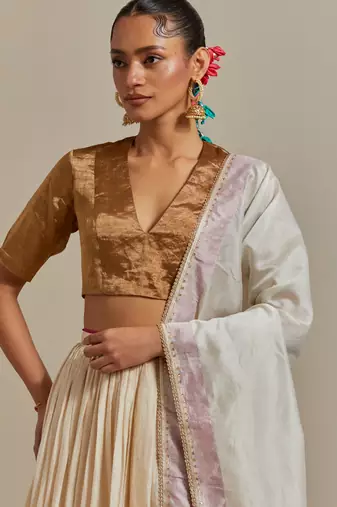 Ivory Skirt With Colour Blocking And Gold Accents