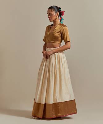 Ivory Skirt With Colour Blocking And Gold Accents 3