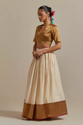 Ivory Skirt With Colour Blocking And Gold Accents