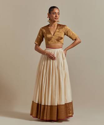 Ivory Skirt With Colour Blocking And Gold Accents 4