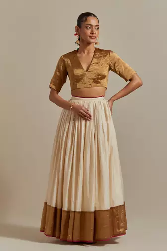 Ivory Skirt With Colour Blocking And Gold Accents