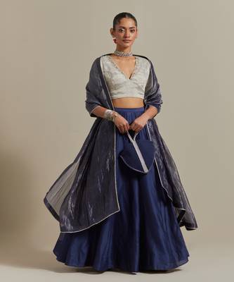 The Blue Chanderi Skirt With The Intricate Zardozi Embroidery 1