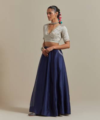 The Blue Chanderi Skirt With The Intricate Zardozi Embroidery 2