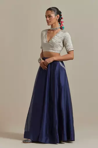 The Blue Chanderi Skirt With The Intricate Zardozi Embroidery
