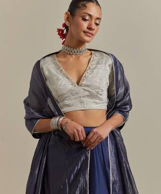 The Blue Chanderi Skirt With The Intricate Zardozi Embroidery 3