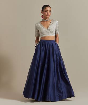 The Blue Chanderi Skirt With The Intricate Zardozi Embroidery 4