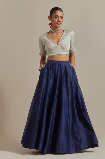 The Blue Chanderi Skirt With The Intricate Zardozi Embroidery
