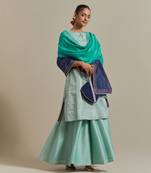 Aqua-blue embroidered handloom zari silk kurta set