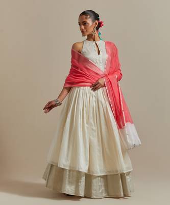 Layered Skirt With An Embroidered Blouse To Match And A Dupatta 1