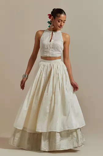 Layered Skirt With An Embroidered Blouse To Match And A Dupatta