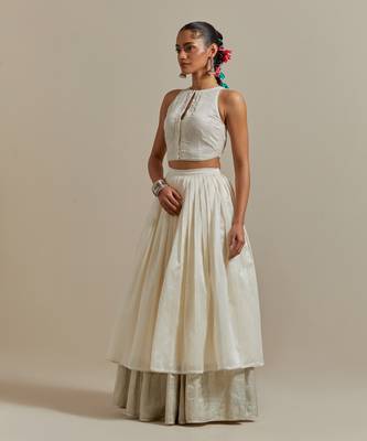 Layered Skirt With An Embroidered Blouse To Match And A Dupatta 3