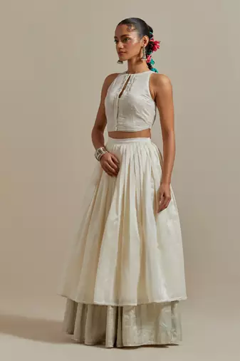 Layered Skirt With An Embroidered Blouse To Match And A Dupatta