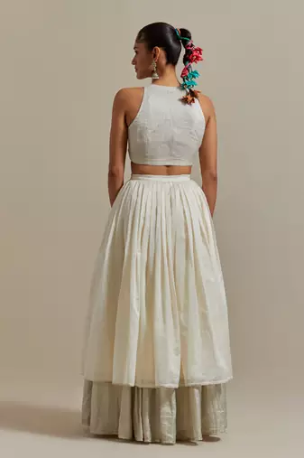 Layered Skirt With An Embroidered Blouse To Match And A Dupatta