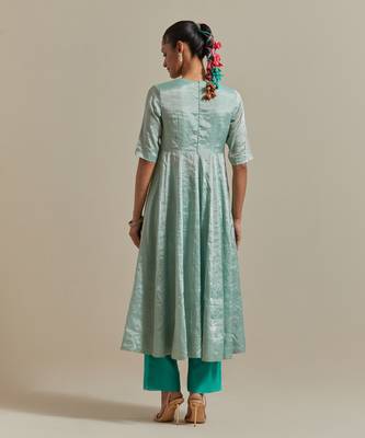 Aqua-blue paneled mint zari anarkali kurta set 2