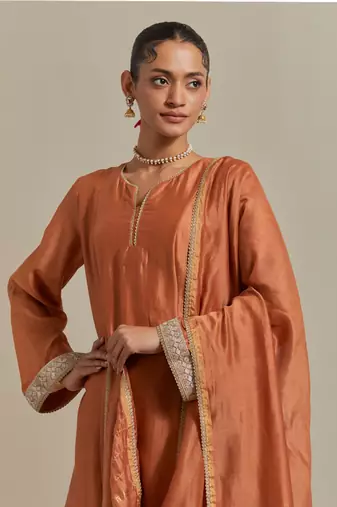Saffron the saffron brown panelled a line kurta set