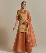Saffron a timeless gold zari kurta has a v-neck with a loop kurta set