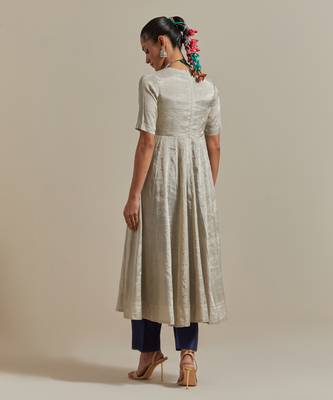 Silver paneled embroidered silver zari anarkali kurta dupatta set 5
