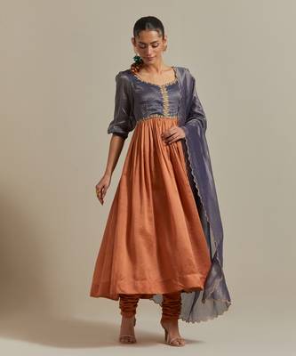 Saffron anarkali kurta dupatta set 1