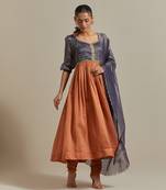 Saffron anarkali kurta dupatta set