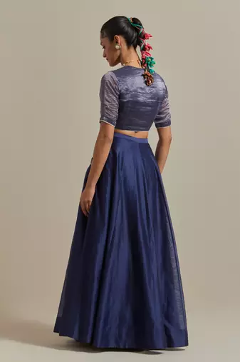 The Blue Chanderi Skirt With Intricate Zardozi Embroidery
