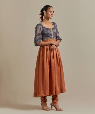 Saffron anarkali kurta dupatta set 3